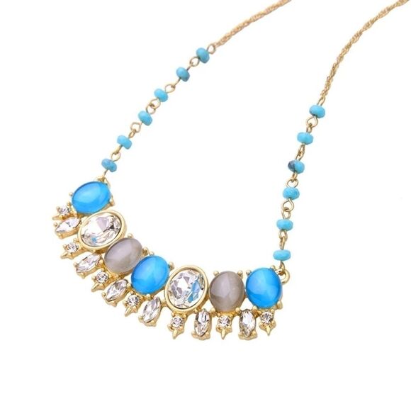 Blue Crystal & Rhinestone Beaded Vintage Gold Statement Collar Necklace - Picture 3 of 8